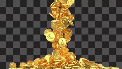 Falling Golden Indian Rupee Coins Pile Up Animation
