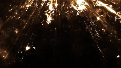 Abstract Golden Light Rays and Shimmering Particles Background