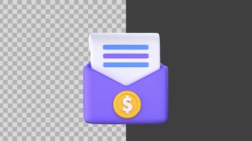 Animated Minimalist 3D Icon of Financial Document in Envelope