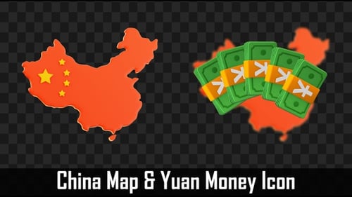 3D China Map with Yuan Currency Stacks Animation