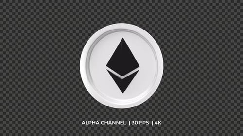 Rotating 3D Ethereum Crypto Coin with Alpha Channel