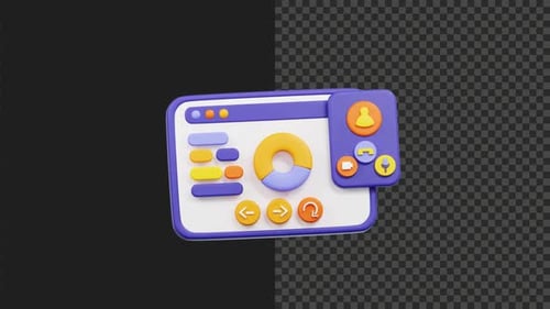 3D Animated User Interface with Business Data and Communication Icons