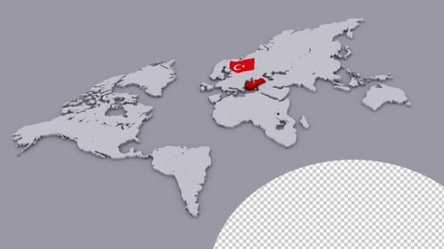 Animated 3D World Map Highlighting Turkey and Flag