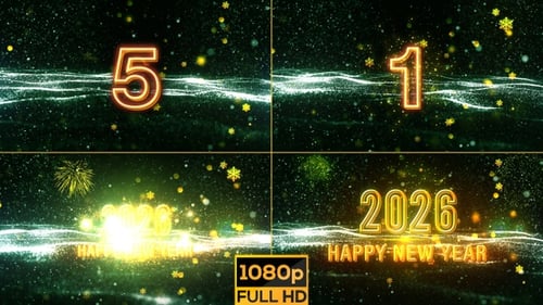 Golden Glowing Happy New Year 2026 Countdown with Fireworks and Particles