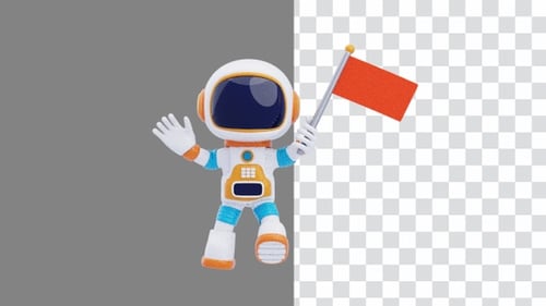 Animated 3D Astronaut Waving Red Flag Character