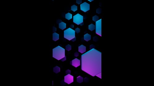 Vertical video blue and purple hexagon particles loop animation background