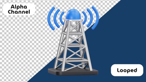 3D Radio Tower Animation - Signal Transmission | Alpha Channel