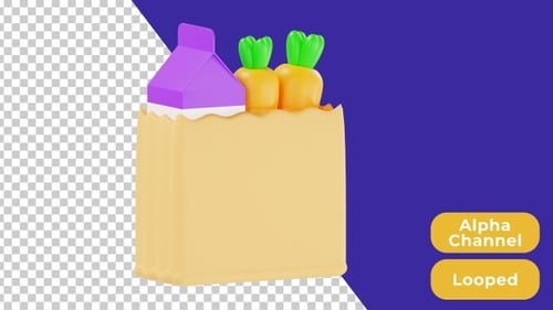 3D Animated Grocery Shopping | Alpha Channel