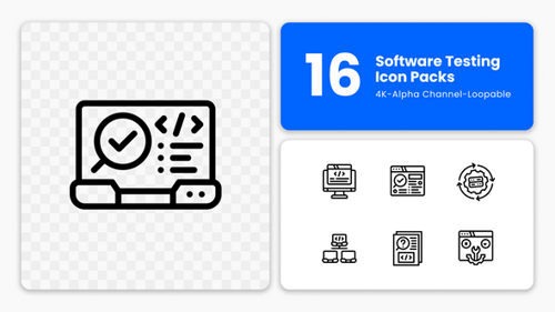 Animated Software Testing Line Icons with Alpha Channel