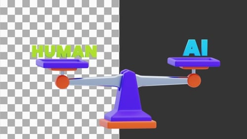 3D Animation of Ai vs Human balance scale | Alpha Channel