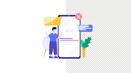 Animated Flat Design 404 Error Page on Smartphone Screen
