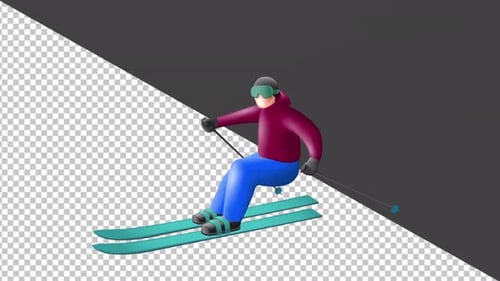 Skier Sliding Down Slope - 4K Alpha
