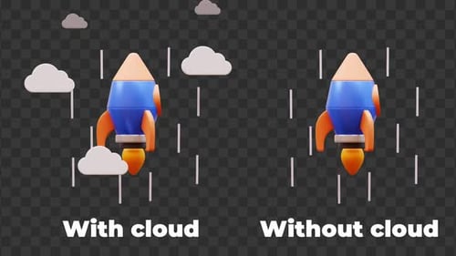 Futuristic 3D Rocket Launching Upwards with Transparent Alpha Channel