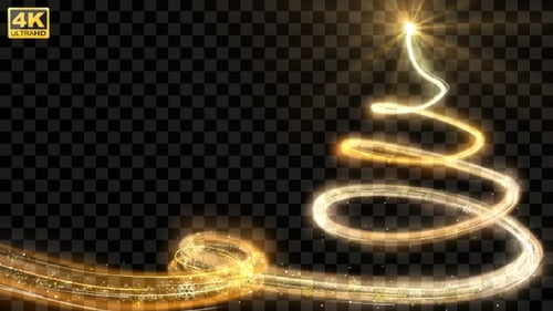 Golden Light Trail Forms Elegant Christmas Tree Animation
