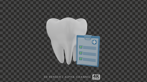 3D Animated Tooth with Medical Clipboard and Checklist