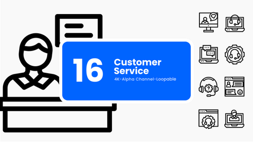 Animated Minimalist Flat Design Customer Service Line Icons