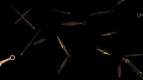 Falling Golden Kunai and Shuriken Weapons Animation