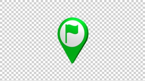 3D Green Map Pin Flag Icon Spinning Animation