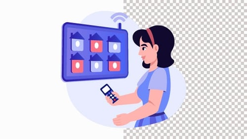 Woman Controlling Smart Home Devices Via Voice Command Animation Alpha Channel