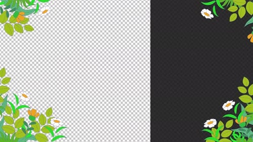 Animated Corner Frame with Green Leaves and White Flowers