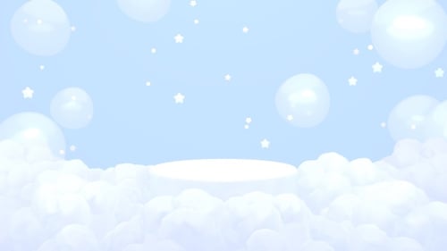 Dreamy Sky Podium Display with Floating Bubbles