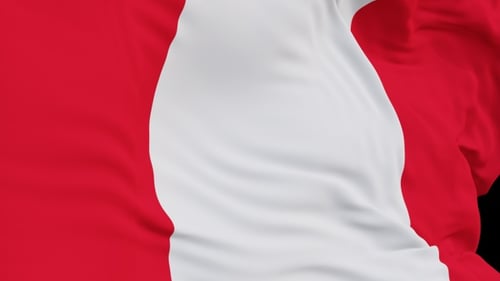 The Peru flag with alpha channel waving in the wind in slow motion