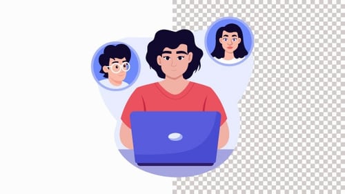 Person Surrounded By Ai Assistant Organizing Animation Alpha Channel