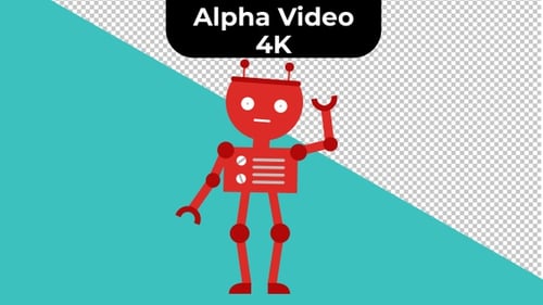 Red Flat Design Robot Waving Animation