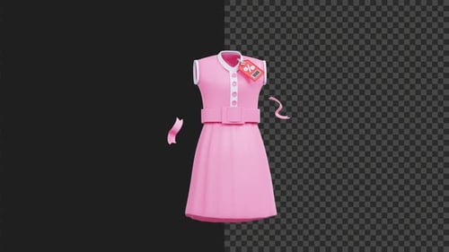 Animated Pink Dress 3D Model with Price Tag and Ribbons