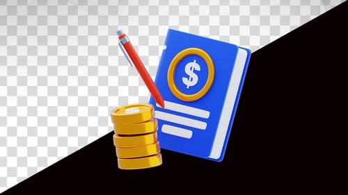 3D Rendered Finance Document with Spinning Coins Animation