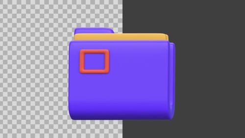 3D Animated Folder Icon with Documents and Text
