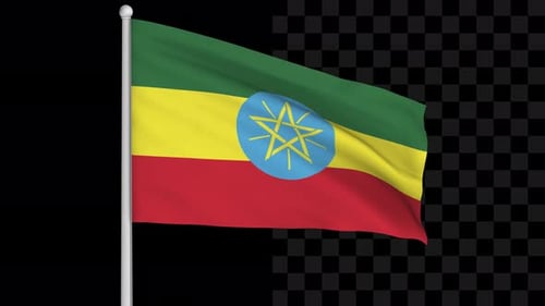 Ethiopian Flag Waving on Pole with Alpha Channel