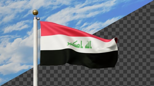 Realistic Iraqi Flag Waving Loop with Alpha Channel