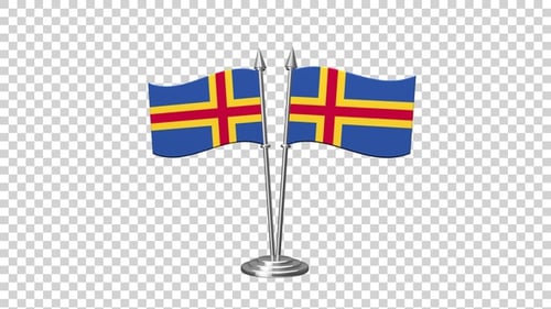 Waving Åland Islands Flags on Desk Stand Animation