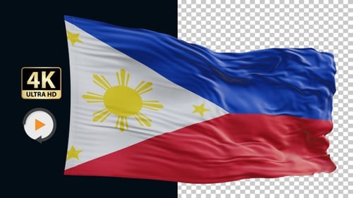 Philippines Flag Waving on Transparent Background