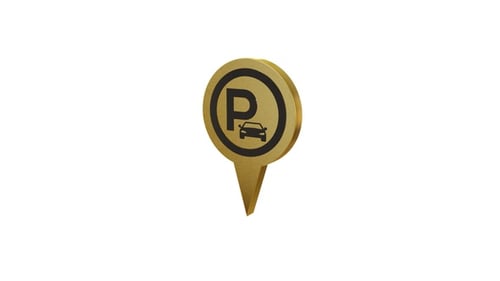 3D Golden Parking Location Map Pin Icon Rotating