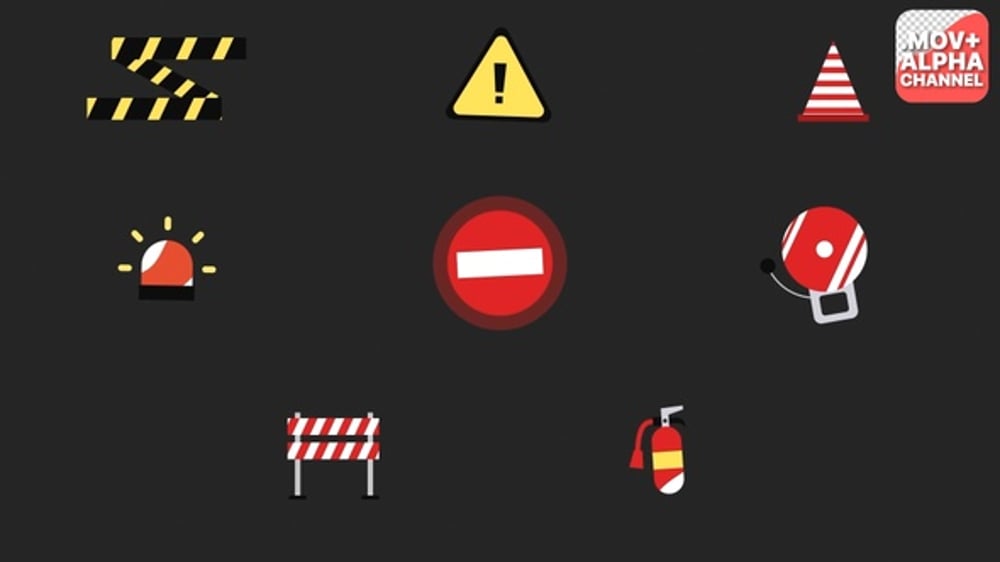 Flat Animated Safety and Warning Icon Pack, Overlays Motion Graphics ft ...