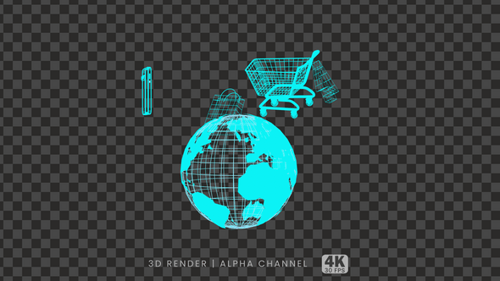 Futuristic 3D Wireframe Global E-commerce Icons Loop Animation