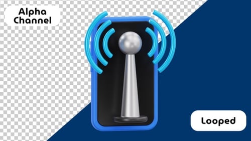 3D Smartphone with Antenna and Signal Waves | Alpha Channel