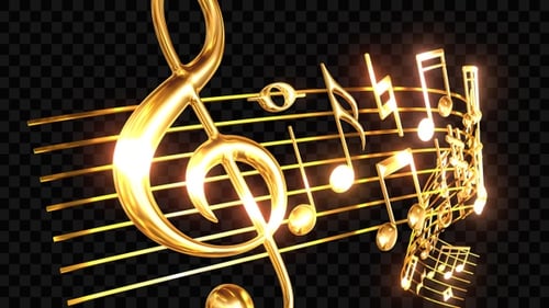 Animated Golden Musical Notes on Staff Background