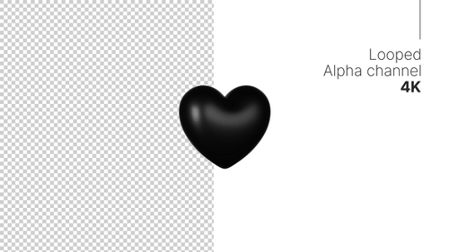 Black 3D Heart Rotation Loop Seamless Animation