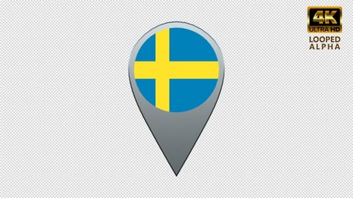 Rotating 3D Map Marker with Sweden Flag Animation