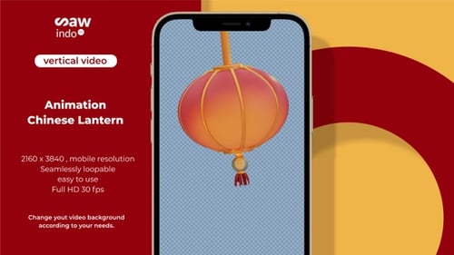 3D vertical Chinese Lantern Festival Loop Animation Transparent