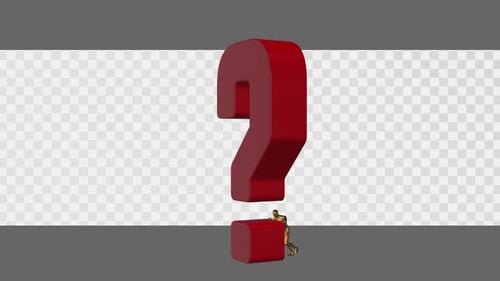 3D Red Question Mark Pushed by Golden Figure Animation