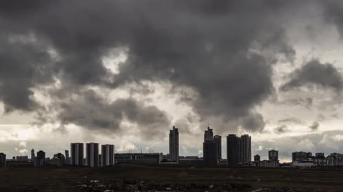 Dark Clouds Time Lapse Over Urban Skyline