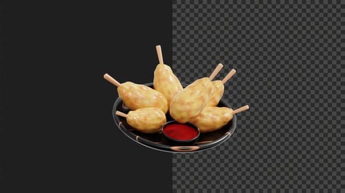 3D Karaage Japanese Food Animation Transparent Background