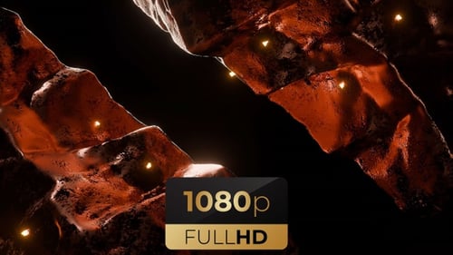 Cinematic Rotating Space Asteroids with Glowing Amber Embers