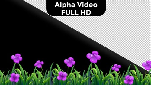 Animated Grass with Swaying Purple Flowers Loop