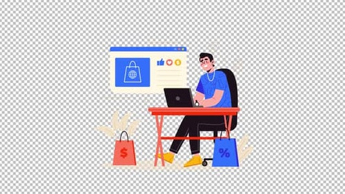 Flat Design E-commerce Animation with Person Shopping Online