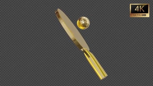 Rotating Golden Table Tennis Paddle and Ball Animation